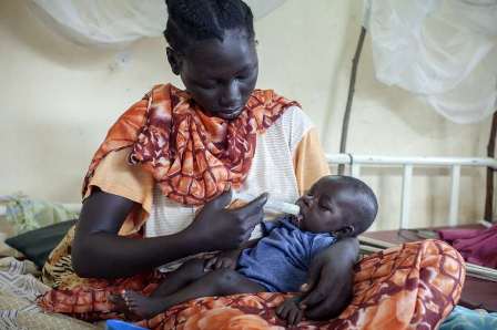South Sudan mother and malnourished baby