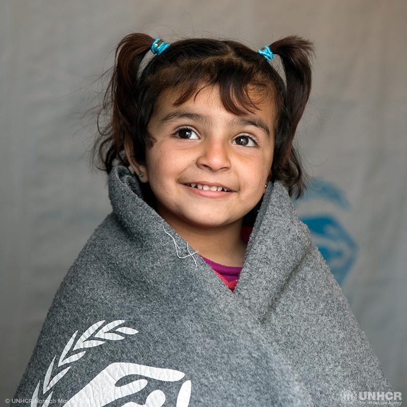 3 year old Amani is a Syrian refugee who lives with her mother, father and grandmother in an informal settlement in the Bekaa valley.