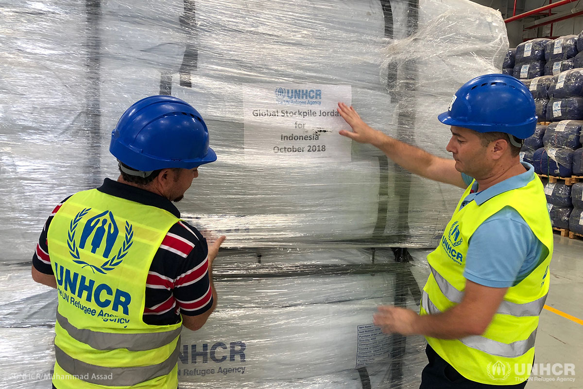 UNHCR tents being shipped to Indonesia.