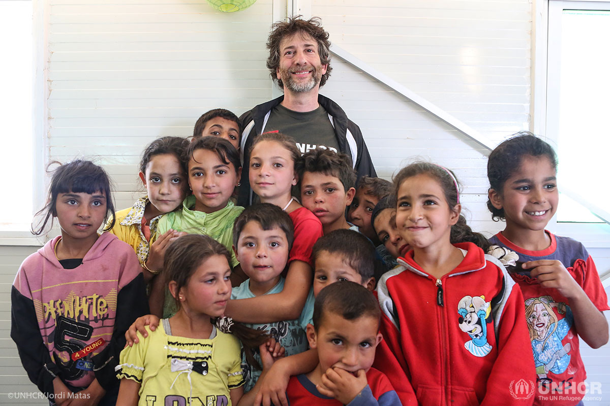 Neil Gaiman with children
