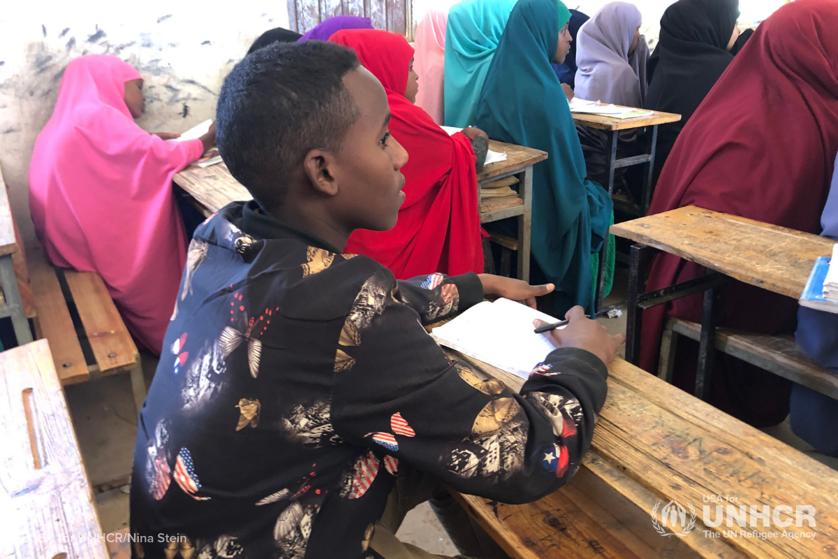 student at desk in Ethiopia