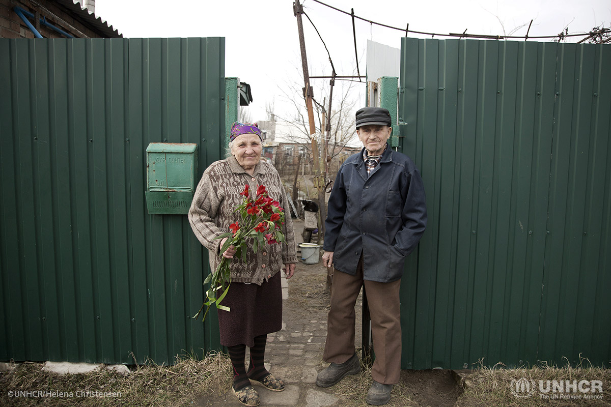 Lina, 78 and her husband Prokofiy, 86, in Slovyansk, eastern Ukraine.