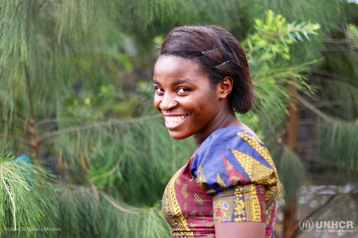 Clémence, 20, fled Mpadi village in Masisi territory with her parents, four brothers and two sisters, in 2008. She lives in the Kahe displacement site in Kitchanga with her family, and loves sewing.