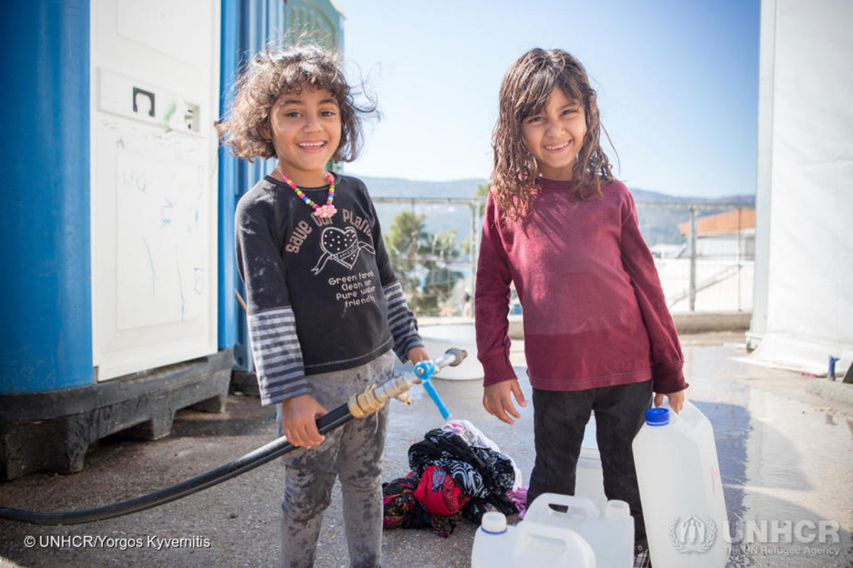Syrian refugee girls in Vathy, Greece