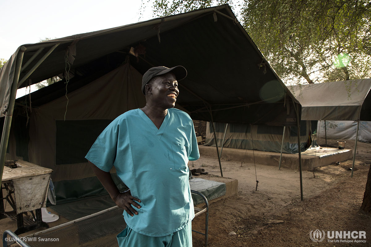 Dr. Evan Atar Adaha stands outside his tent at a Samaritan's Purse compound in the town of Bunj, Maban County, South Sudan.