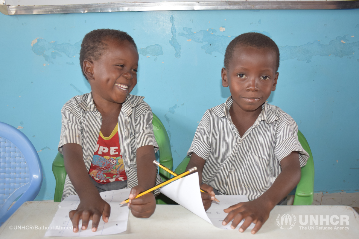 Ibrahim and Haroon, twin brothers fro Somalia at school in Yemen