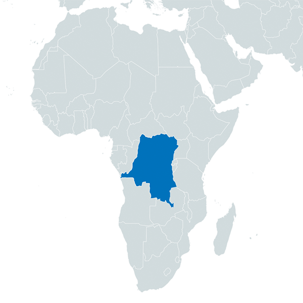 map of africa with democratic republic of the congo highlighted blue