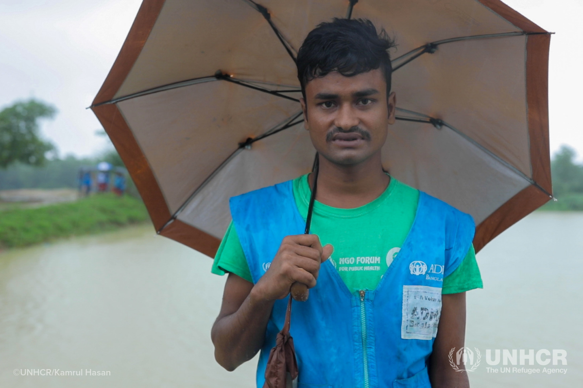 A Rohingya man, trained for climate change and monsoon emergencies