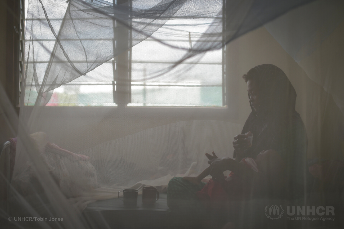 woman sitting inside mosquito net