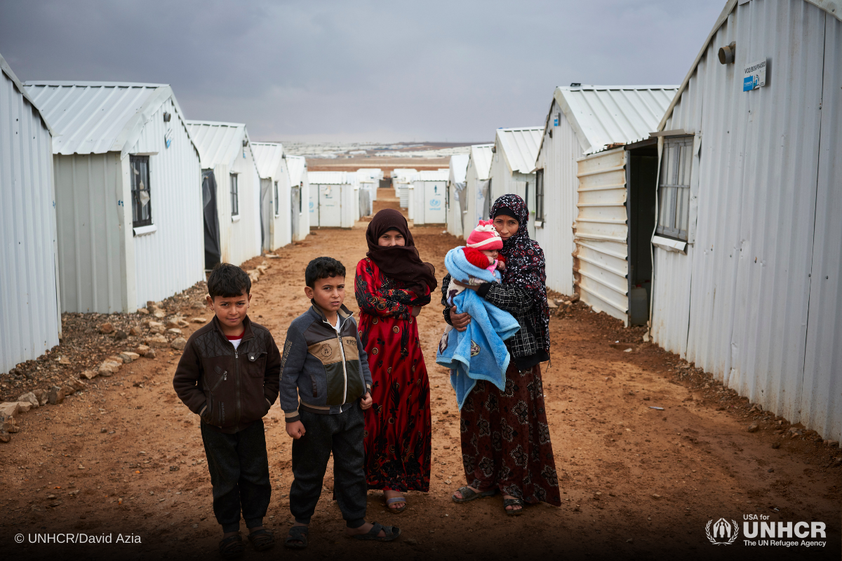Syrian family in Azraq refugee camp
