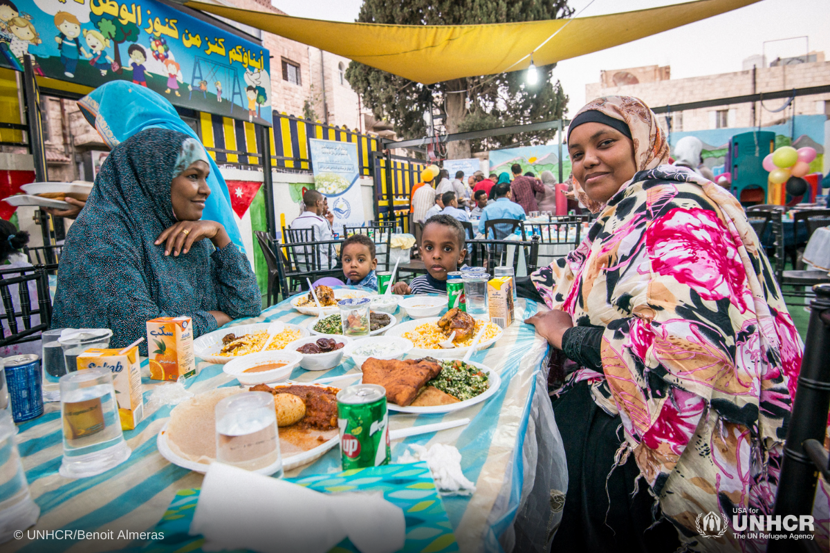 A refugee family celebrates Ramadan together.