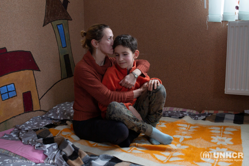 Natasha, 38, and her son Misha, 10, fled from Kyiv to Lviv in western Ukraine where they have been staying in the Seventh Day Adventist Church.