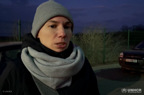 Olga, 36, reaches safety in Poland three days after fleeing the Ukrainian capital Kyiv.