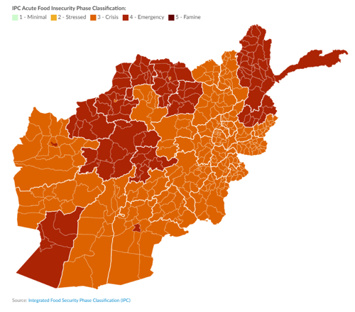 UNHCR data on projected food insecurity in Afghanistan from June-November 2022