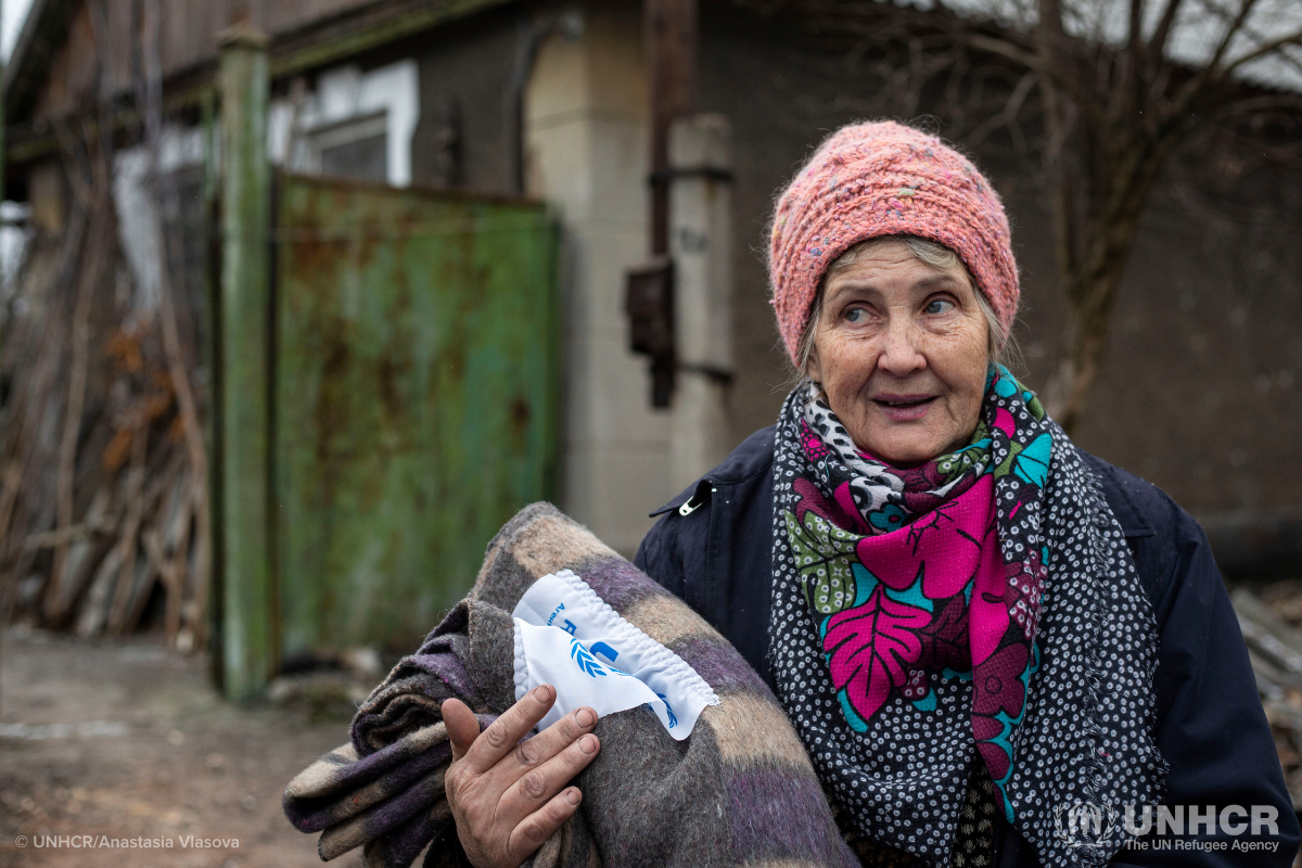 old woman in Ukraine in winter