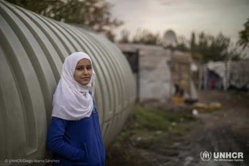 Syrian refugee Fatima Al Mahmoud, 12, in the informal settlement in Minyeh, northern Lebanon, where her family lives.