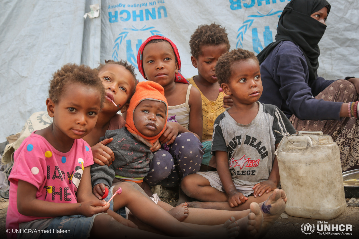 Displaced Yemeni children in one of the hosting sites in Sana'a, Yemen.