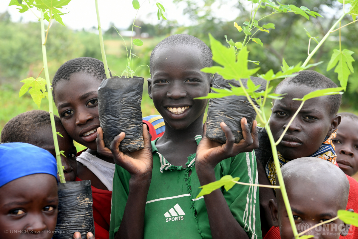 Refugee children planting in Minawao, Cameroon