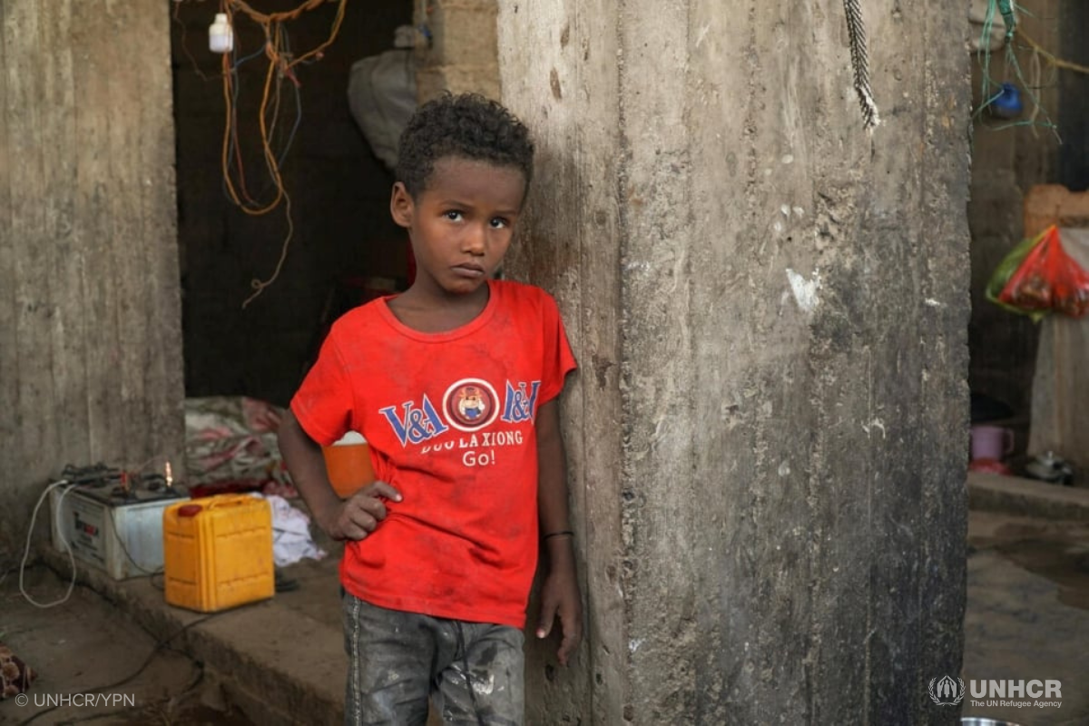 A nine-year-old boy at a site for internally displaced people that lacks most basic services in Lahj, southern Yemen.