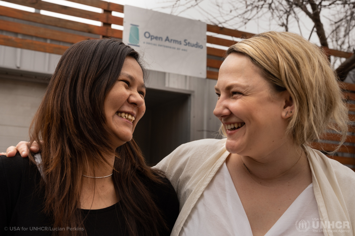 Miranda, a designer, and her co-worker Maria, a former refugee