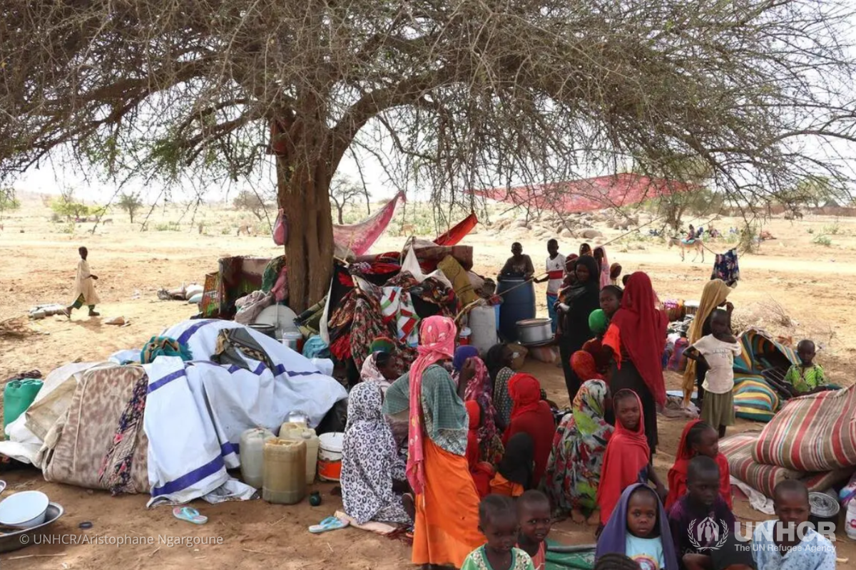 Sudanese refugees shelter under a tree in a village 5 kilometers across the border in neighbouring Chad.