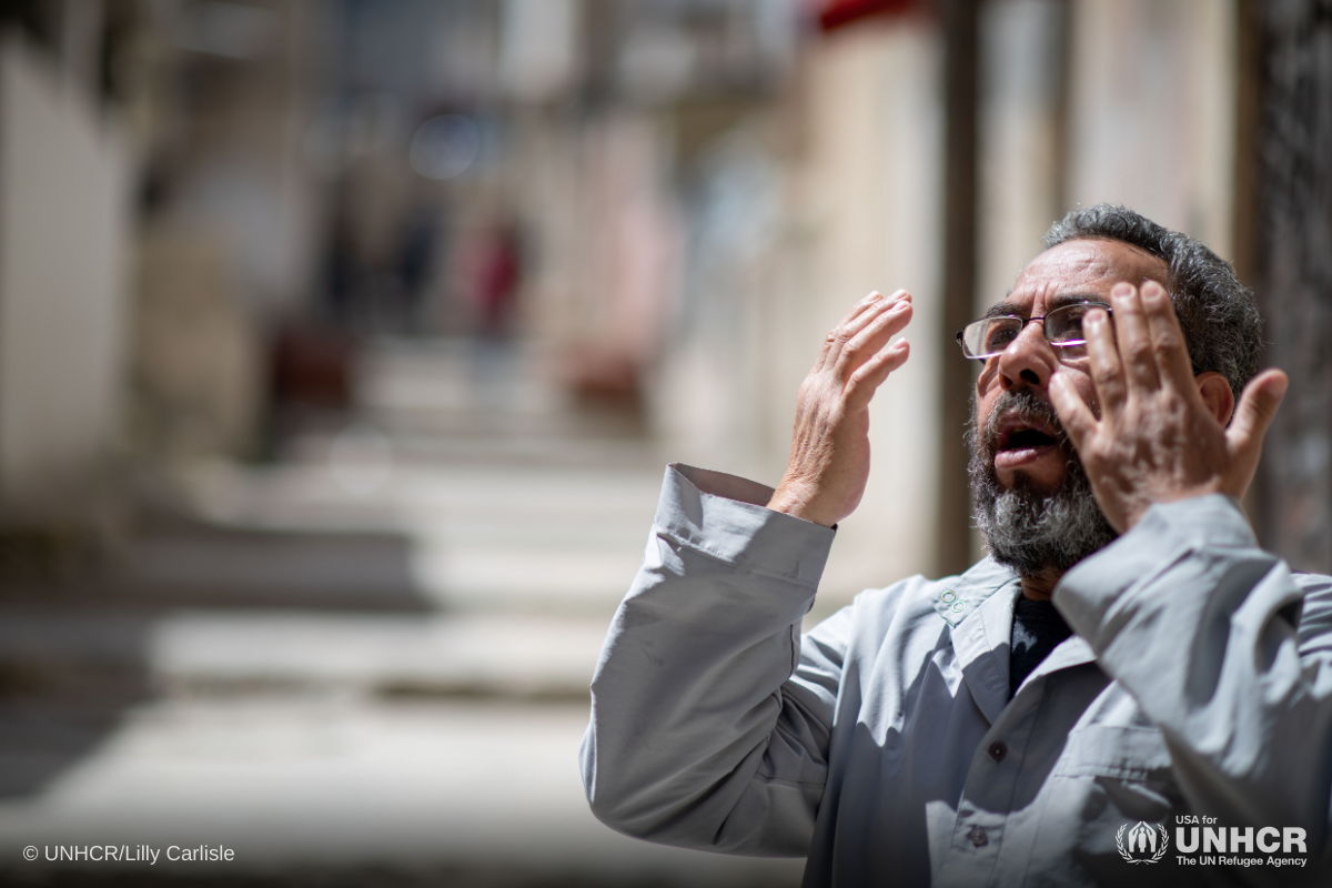 Syrian refugee, Abdelwahed, or Abu Bilal as he is otherwise known, prays during Ramadan in Amman, Jordan.