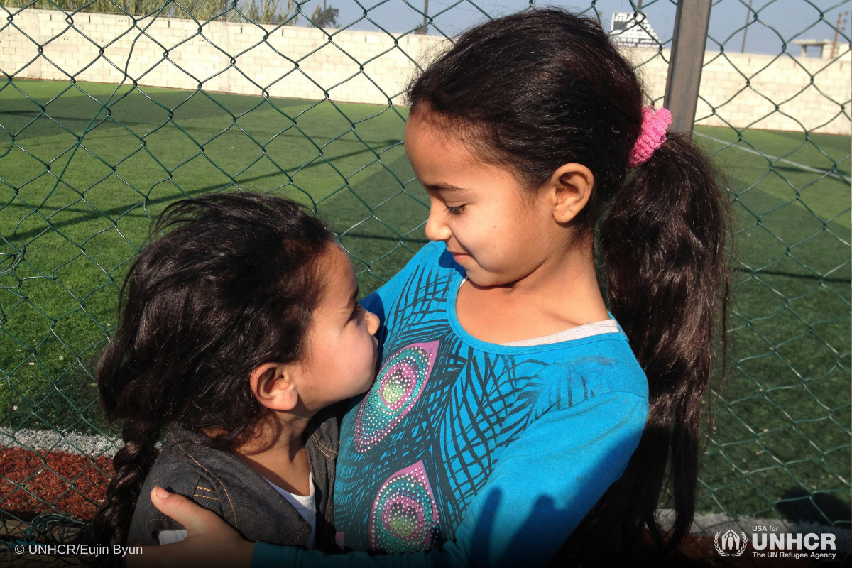 Amne and her sister live in a makeshift shelter in Lebanon