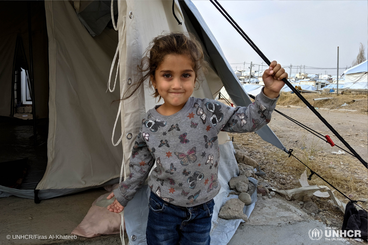 Syrian girl outside of her shelter in Iraq