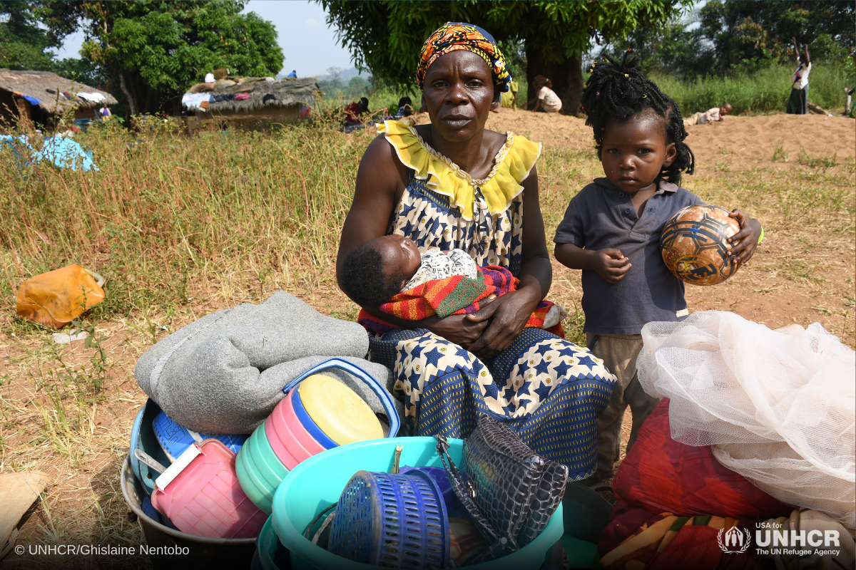 Central African refugee, Ivette, in DRC with her two granddaughters