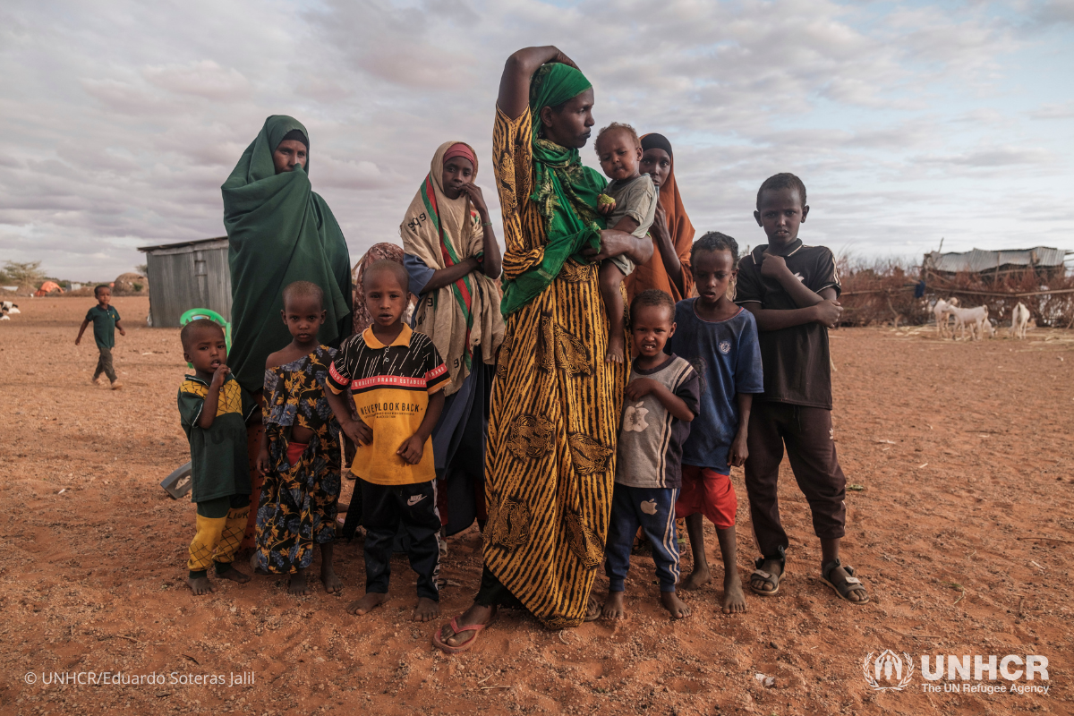 Khadiya Omar Shire, an internally displaced person due to the drought, is portrayed with her family in the house where she is currently living in Melkadida, Ethiopia. 