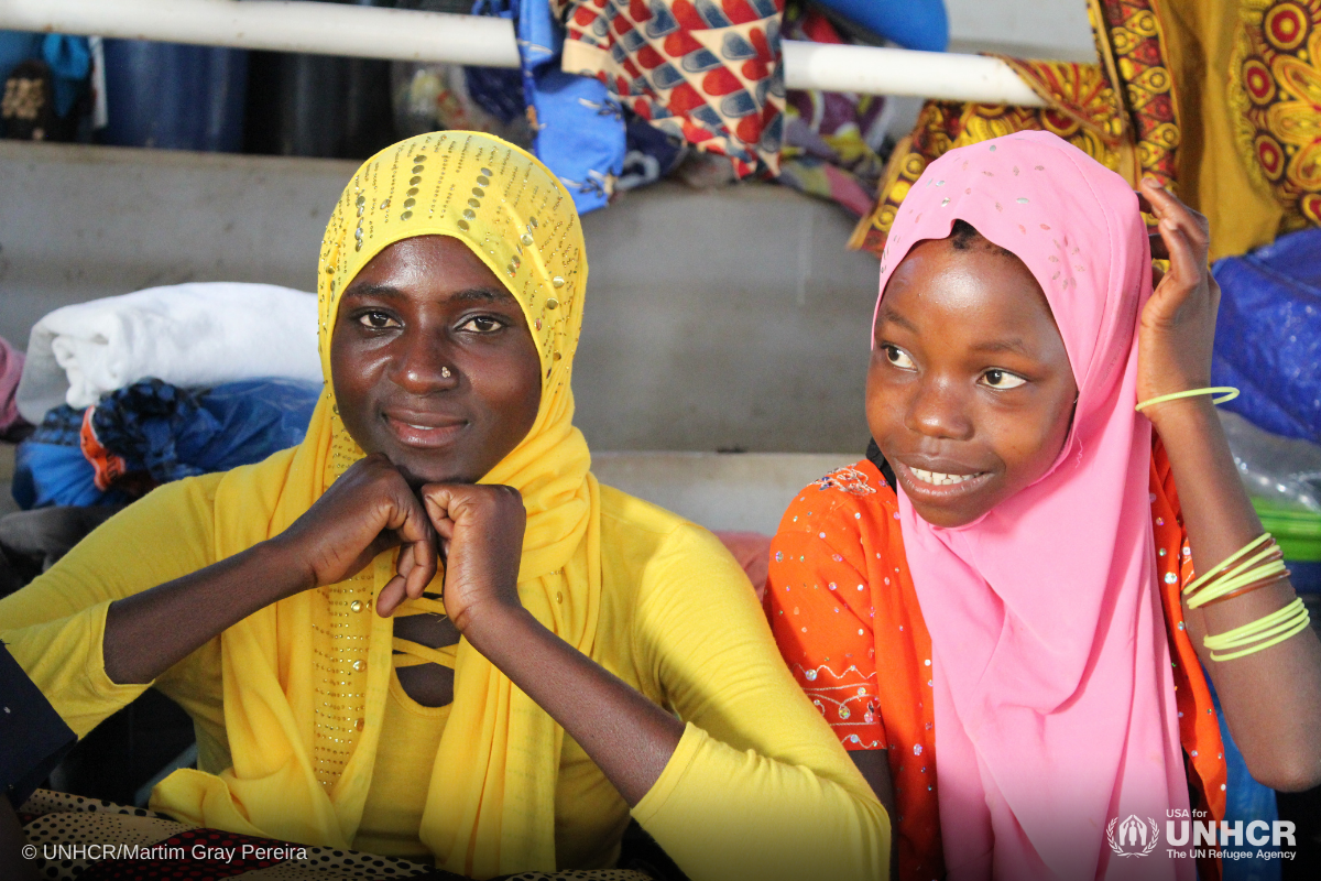 Maria (left) at a transit centre in Pemba for Mozambicans displaced by attacks in Palma, Cabo Delgado province.